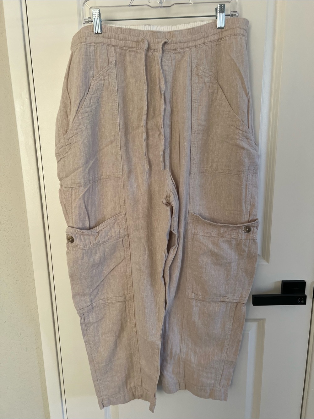 Free People Beige Linen-Blend Cargo Jumpsuit Pants